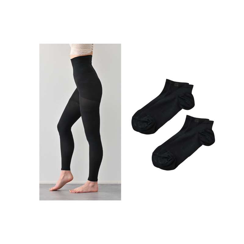 温labo】コットン着圧レギンス&コットンアンクルソックス2足組 - UNDY
