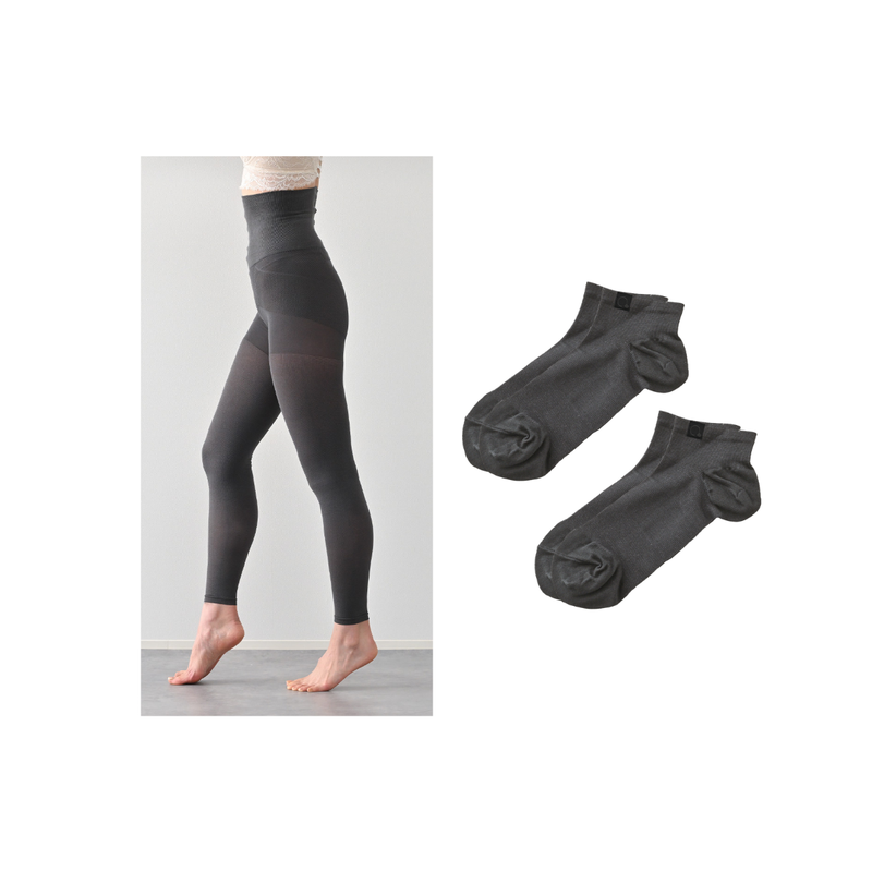 温labo】コットン着圧レギンス&コットンアンクルソックス2足組 - UNDY